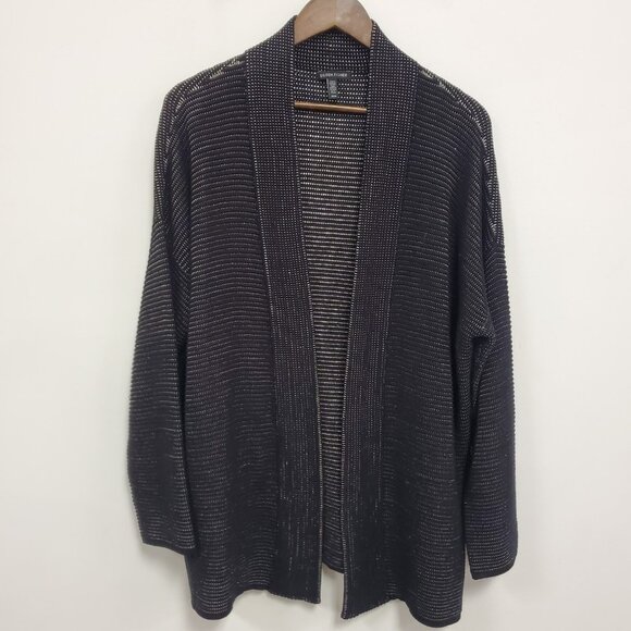 Eileen Fisher Women Open Front Cardigan Size M Black Sustainable Classic Layers - Picture 1 of 9